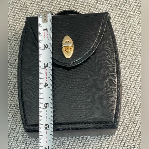 Black Pebbled  Travel Jewelry Case Mirror, Hard Outer Snap Case Gold Closure - Picture 4 of 16